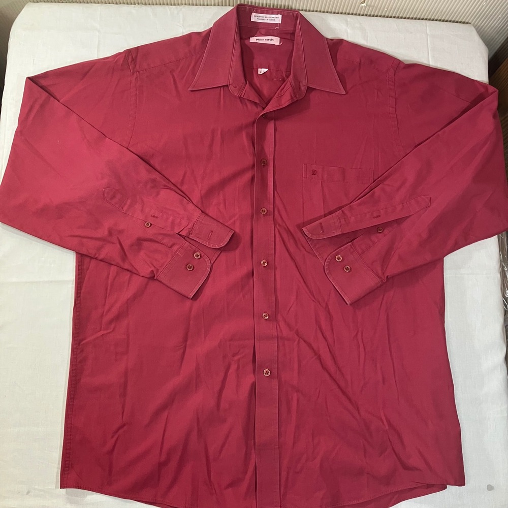 Pierre Cardin Mens Burgundy Long Sleeve Button Front Shirt Size 16 34/35 Vintage